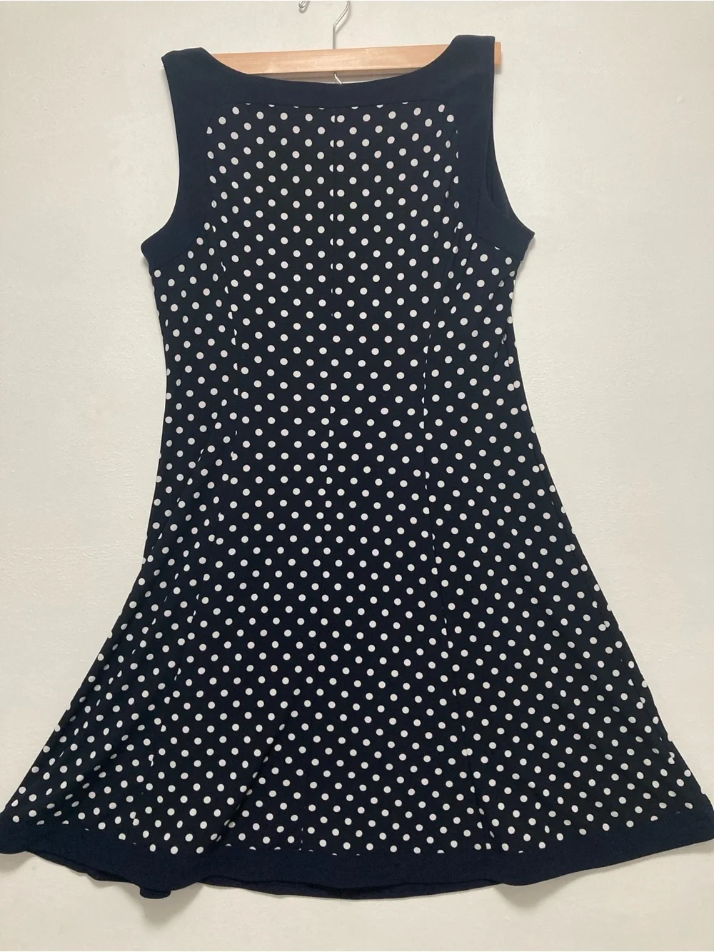 Lauren Ralph Lauren Navy Blue &White Polka Dot Sleeveles Midi Dress Size 12